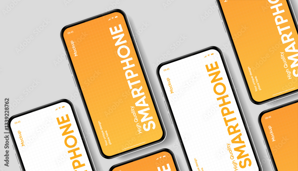 Leinwandbilder Realistic smartphone mockup. Mobile phone vector with isolated on white background. Device front view. 3D mobile phone with shadow. Realistic, high quality smart phone mockup for ui ux presentation.