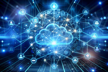 Obraz premium Fractal Energy Flow in a Virtual Cyber Realm, digital cloud