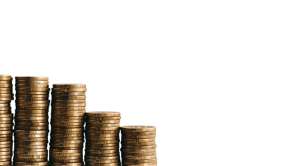 Stacks of coins isolated on white background