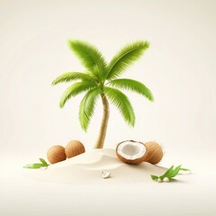 Obraz premium Tropical Coconut Tree with Fresh Nuts and Sand Beach Scene