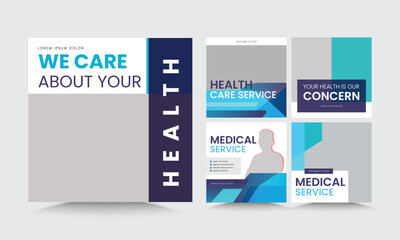Realistic world health day, Flat hospital Instagram posts collection, medical healthcare social media post design for hospital clinic and doctor banner template