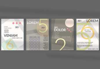 Flyer Layout with Paper Cut Layered Simple Geometric Shapes