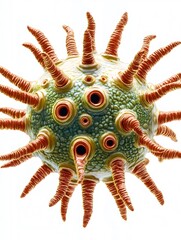 Virus or bacteria showing tentacles and holes attacking the immune system