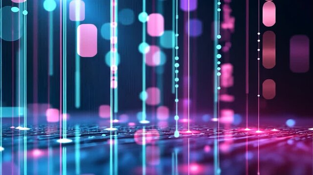 Abstract digital background with colorful light streaks and glowing elements in a dark setting