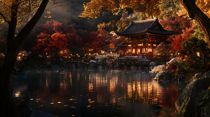 Fototapeta premium japanese garden at night