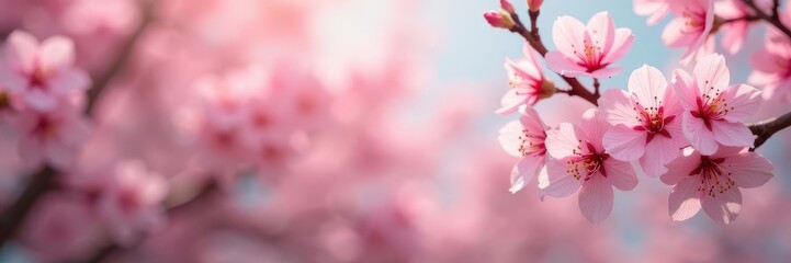 Obraz premium Delicate pink blossoms frame a blooming tree, spring border , delicate, flowers, pretty