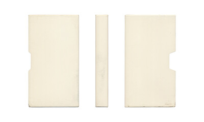 Empty cover sleeve for VHS videocassette, multiple angles, mockup in transparent background