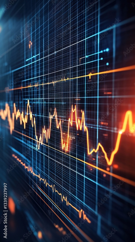 Poster abstract digital data visualization with colorful graph lines