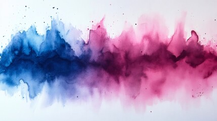 Watercolor painting creating abstract shapes in blue and pink