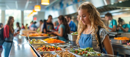 Naklejka premium Student choosing lunch at school cafeteria