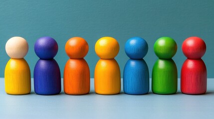 Colorful Wooden Peg People Representing Diversity and Inclusion