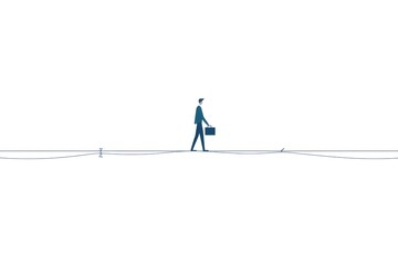 Man Walking with Briefcase on Tightrope Minimalistic Business Concept