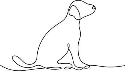 Playful dog in continuous line drawing style. Minimalist black linear sketch isolated on white background. Vector illustration of a playing puppy