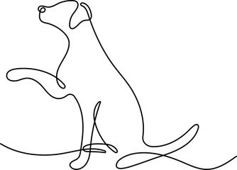 Playful dog in continuous line drawing style. Minimalist black linear sketch isolated on white background. Vector illustration of a playing puppy