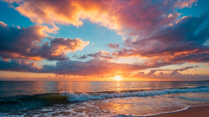 Fototapeta premium Picturesque sunset over the ocean coast