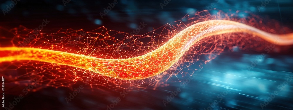 Poster abstract flow of light with glowing particles and dynamic background