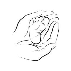 Minimalist Hand Holding Baby Foot Line Drawing