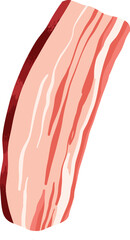 Pizza bacon piece ingredient isolated on white. Vector cartoon illustration of dough base, tomato, pepper, mushroom pieces, slices of ham and salami, ketchup sauce, olive oil, rosemary, italian food