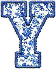 Blue Chinoiserie Letter Y PNG, Sublimation Letters, Blue Toile College, Faux Embroidery Alphabet,...