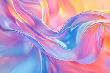 Obraz premium Iridescent Fluid Abstract Image with Vibrant Holographic Colors on Pastel Pink Gradient