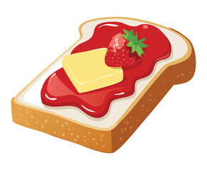 Slice bread with strawberry jam and cream cheese topping - Vector Illustration