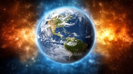 Obraz premium Earth in vibrant cosmic nebula.