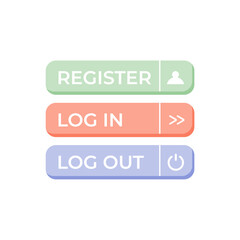 Register, Log in, and Log out button. Cute pastel colors flat design