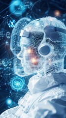 Futuristic Astronaut with Digital Interface and Neural Connections