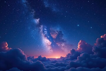 Naklejka premium Vast, starlit night sky, wispy clouds drift across celestial expanse, peaceful, awe, astrophotography