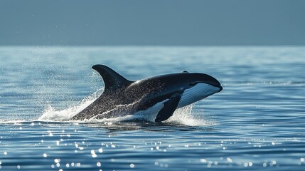 Fototapeta premium Orca leaping out of the ocean