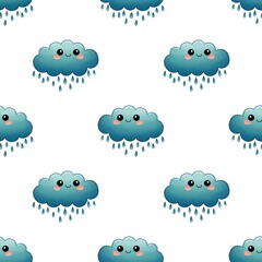 Children's seamless pattern, blue rain cloud on a white background.