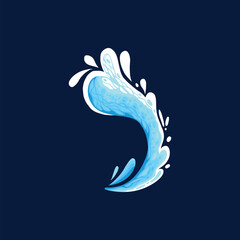 Aqua water splash. Liquid water drops, blue transparent splashes, water flows and waves flat vector illustration icon. Clean water splash collection on dark blue