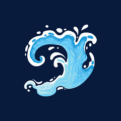 Aqua water splash. Liquid water drops, blue transparent splashes, water flows and waves flat vector illustration icon. Clean water splash collection on dark blue
