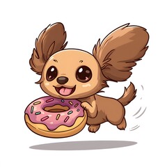 Adorable Brown Chihuahua Puppy Cartoon with Pink Donut