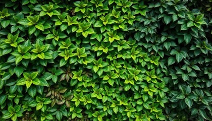 Lush green leafy wall, vibrant foliage background, photo, vibrant green