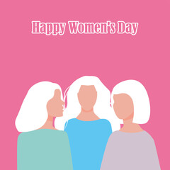 Vector illustration of happy girls on women's day on a pink background.Background for presentations,postcards,banners