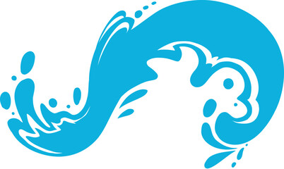 Water splash silhouette. Cartoon liquid water drops, flows and waves, black aqua splashes flat vector illustration icon. Water splash silhouettes on white backbround