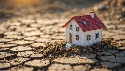 Toy house in drought conditions