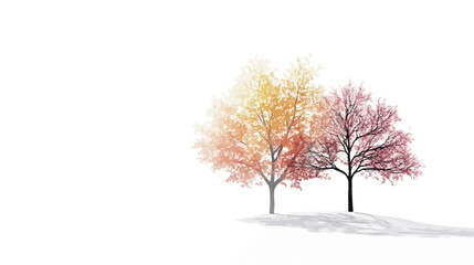 Fototapeta premium The image showcases three stylized trees rendered against a plain white background. Each tree displays a distinct color palette: one predominantly orange and yellow, another a mix of orange and
