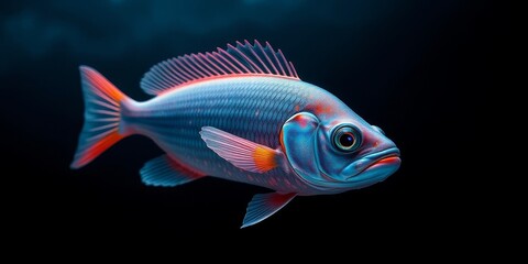 Fototapeta premium Vibrant Aquatic Creature with Striking Scales and Fins, Swimming in Dark Water
