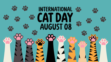 International Cat Day Celebration with Raised Cat Paws