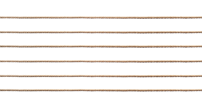 Five parallel ropes creating horizontal lines on transparent background