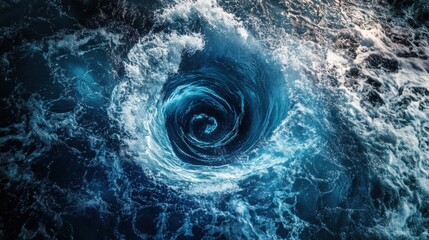 Vortexes of water swirling dramatically, creating powerful whirlpools and maelstroms in the ocean currents at high tide
