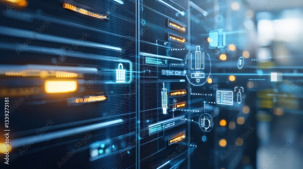 Poster digital data flow and network connections in a modern technology setting