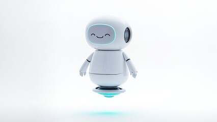 Cute Futuristic Hovering Robot in Minimalist Kawaii Design with Glow