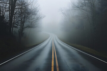 A road leading into the mist, symbolizing forgotten souls ,Holocaust, symbol of remembrance