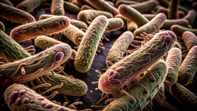 Microscopic Rod-Shaped Bacteria: High-Resolution Prokaryotic Cell Image, Bacterial Morphology, Microbiology Photography