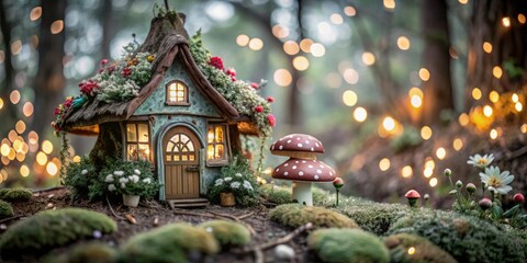 Fototapeta premium Midsummer Night's Dream: Elf House Macro Photography - Magical Fairy Home, Enchanted Forest, Close-Up Details