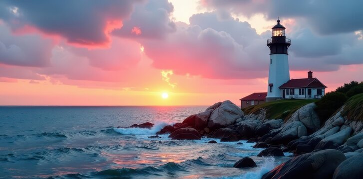 Annisquam Lighthouse stands tall against the sea Majestic coastal scene , nature, photography, majestic