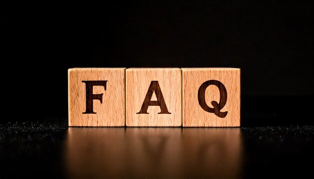 FAQ text word banner letter wooden tiles on black background isolated modern simple aesthetics abbreviation frequently asked questions
